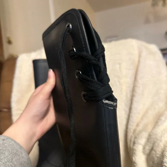 Coach Black Winter Rain Boots with Lace-Up Detail - Picture 6 of 8